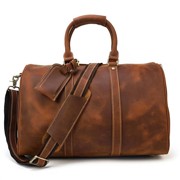 Luufan Genuine Leather Travel Bag Real Cowskin Travelling Handbags Weekender Bag Carry On Luggage Men Male Leather Duffle Bags