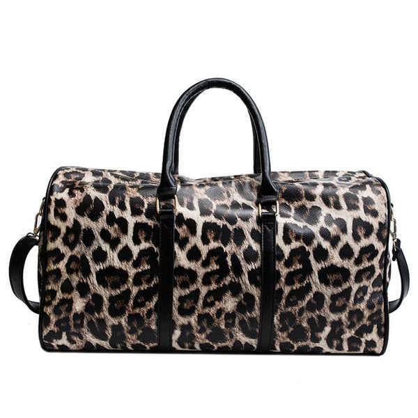 Fashion Travel Bag Women Duffle Carry on Luggage Bag Leopard Printing PU Leather Travel Totes Ladies Big Overnight Weekend Bags