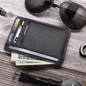 Hot Selling Men Card Holder PU Leather 6 Cards Slot Ultra-thin Lichee Pattern Wallet -B5
