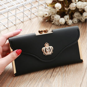 Womens Trendy PU Leather Crown Clutch Wallet Long Card Holder Purse Box Handbag Bag