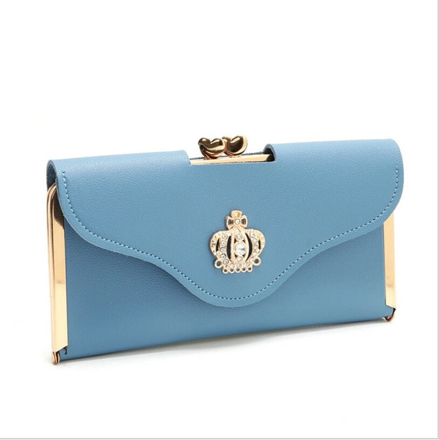 Womens Trendy PU Leather Crown Clutch Wallet Long Card Holder Purse Box Handbag Bag