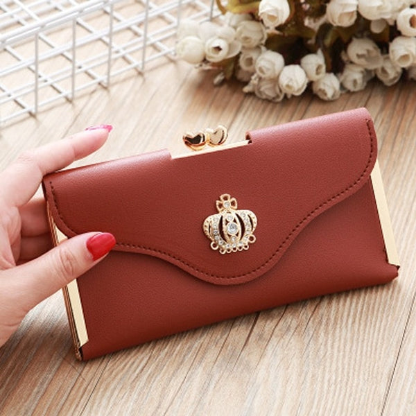 Womens Trendy PU Leather Crown Clutch Wallet Long Card Holder Purse Box Handbag Bag