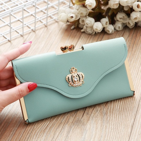 Womens Trendy PU Leather Crown Clutch Wallet Long Card Holder Purse Box Handbag Bag