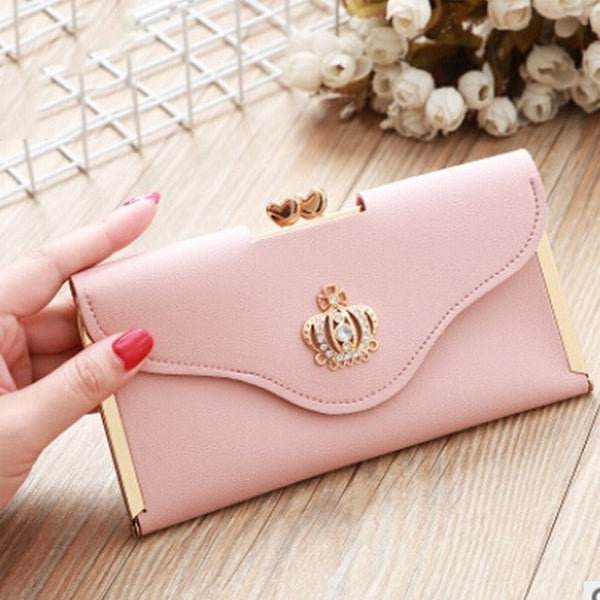 Womens Trendy PU Leather Crown Clutch Wallet Long Card Holder Purse Box Handbag Bag