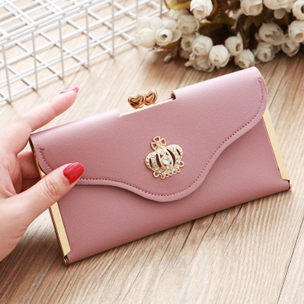 Womens Trendy PU Leather Crown Clutch Wallet Long Card Holder Purse Box Handbag Bag