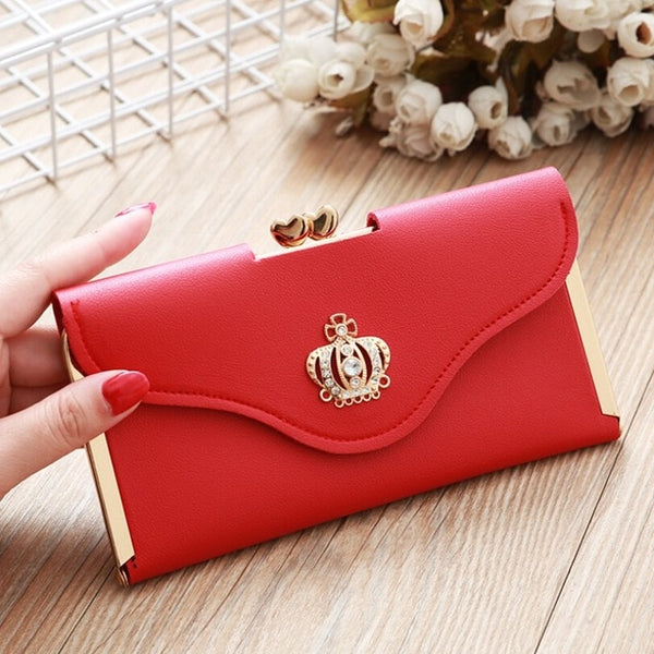 Womens Trendy PU Leather Crown Clutch Wallet Long Card Holder Purse Box Handbag Bag
