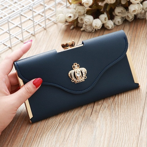 Womens Trendy PU Leather Crown Clutch Wallet Long Card Holder Purse Box Handbag Bag