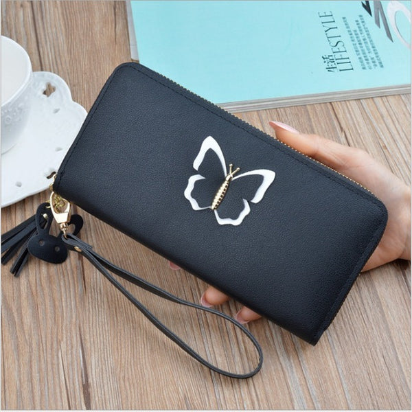New 2019 Long Ladies Leather Wallet Zip Purse Butterfly Case Phone Clutch Card Holder Women Handbag
