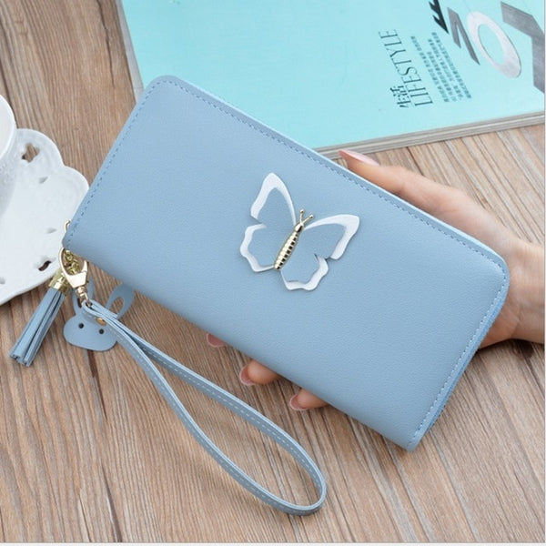 New 2019 Long Ladies Leather Wallet Zip Purse Butterfly Case Phone Clutch Card Holder Women Handbag