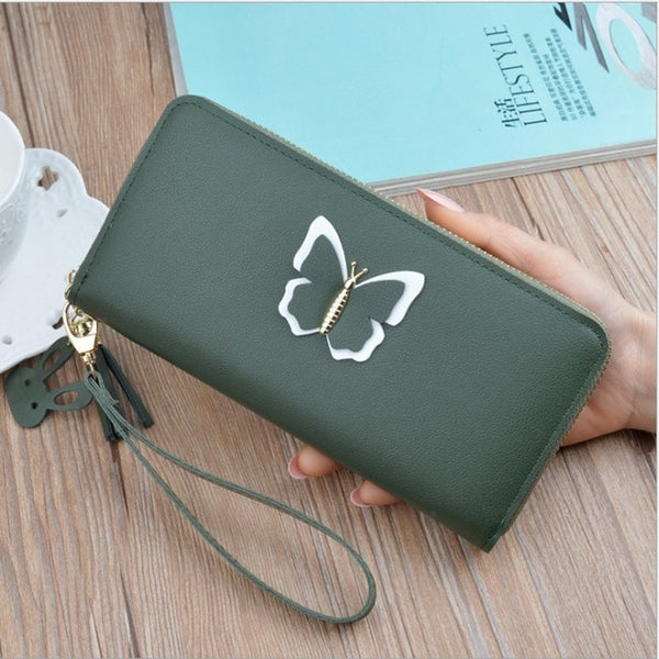 New 2019 Long Ladies Leather Wallet Zip Purse Butterfly Case Phone Clutch Card Holder Women Handbag