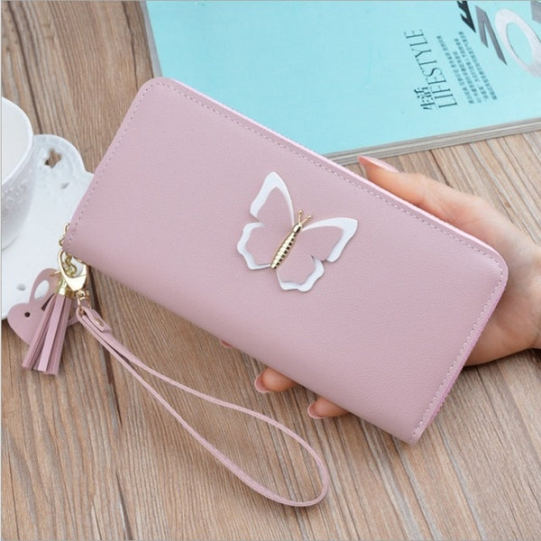 New 2019 Long Ladies Leather Wallet Zip Purse Butterfly Case Phone Clutch Card Holder Women Handbag