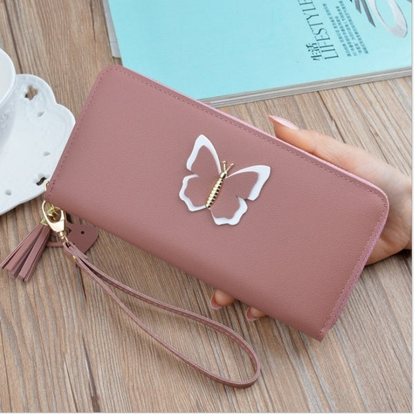 New 2019 Long Ladies Leather Wallet Zip Purse Butterfly Case Phone Clutch Card Holder Women Handbag