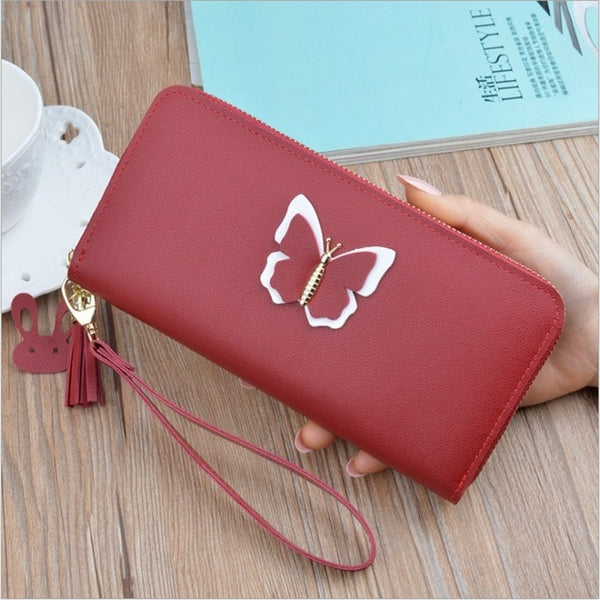New 2019 Long Ladies Leather Wallet Zip Purse Butterfly Case Phone Clutch Card Holder Women Handbag