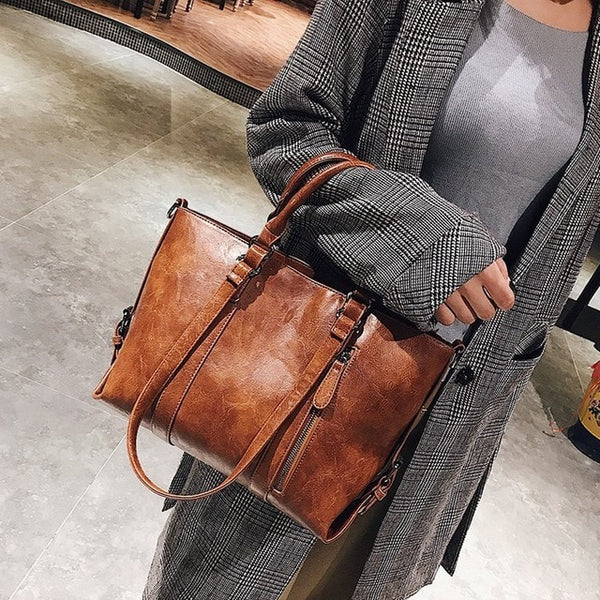 Retro larger capacity PU leather wome shoulder bag