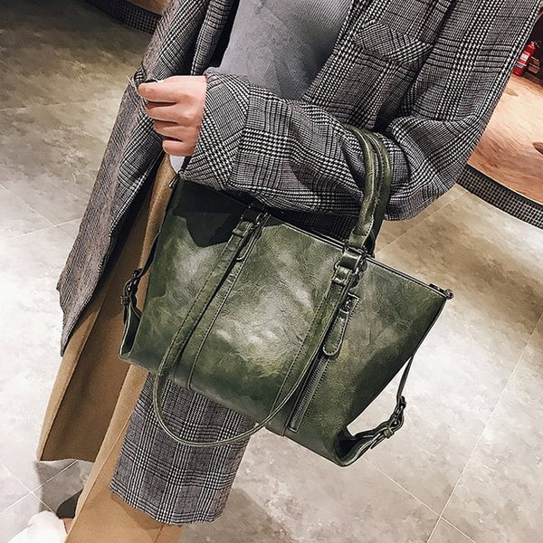 Retro larger capacity PU leather wome shoulder bag