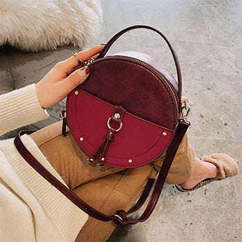 Vintage Scrub Leather Round Designer Crossbody Bag For Women 2019 PU Leather Shoulder Bags Ladies Small Handbags Mini Tote Bag
