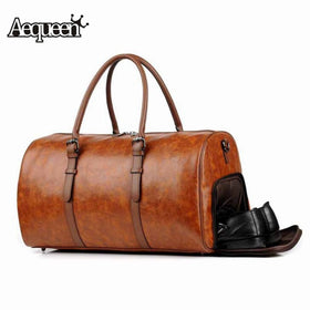 AEQUEEN Men Women PU Leather Travel Hand Bag Outdoor Gym Duffel Bag Weekender Overnight Luggage Handbag Waterproof Large Totes