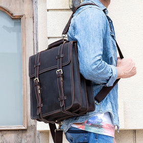 Crazy horse genuine leather men backpack 14" Laptop bag cow leather business tote bag 2 use cow leather rucksack bag weekend bag