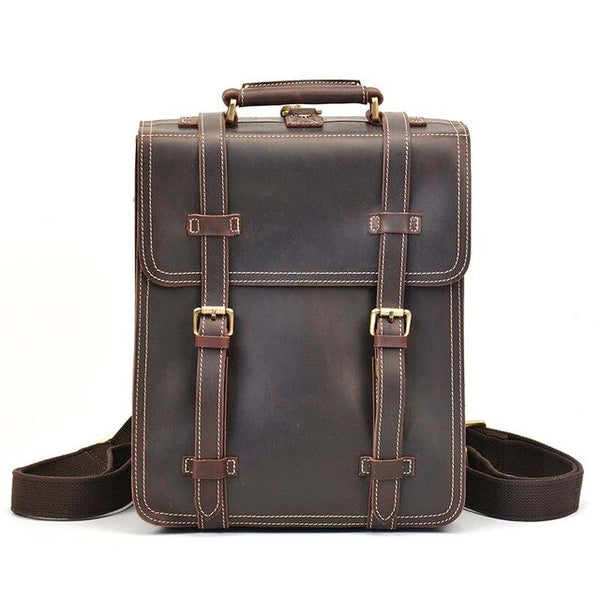 Crazy horse genuine leather men backpack 14" Laptop bag cow leather business tote bag 2 use cow leather rucksack bag weekend bag