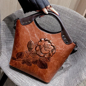 Brand Women Handbag Rose Print Lady Tote High Quality Leather Large Capacity Ladies Shoulder Bag Luxury Messenger Bag For Women
