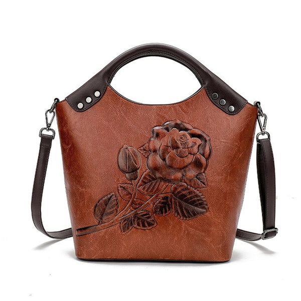 Brand Women Handbag Rose Print Lady Tote High Quality Leather Large Capacity Ladies Shoulder Bag Luxury Messenger Bag For Women