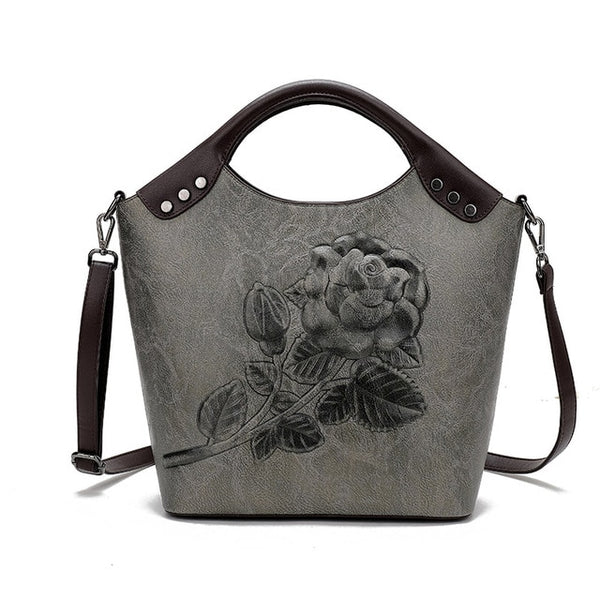 Brand Women Handbag Rose Print Lady Tote High Quality Leather Large Capacity Ladies Shoulder Bag Luxury Messenger Bag For Women
