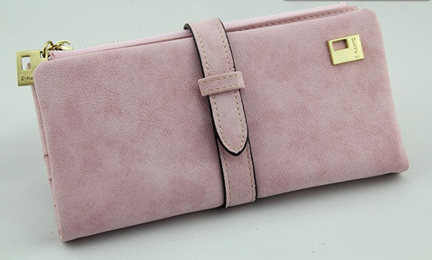 Famous Brand Long Purse Two Fold Women Wallets Drawstring Nubuck Leather Zipper Suede Wallet Ladies Carteira Feminina Clutch Bag